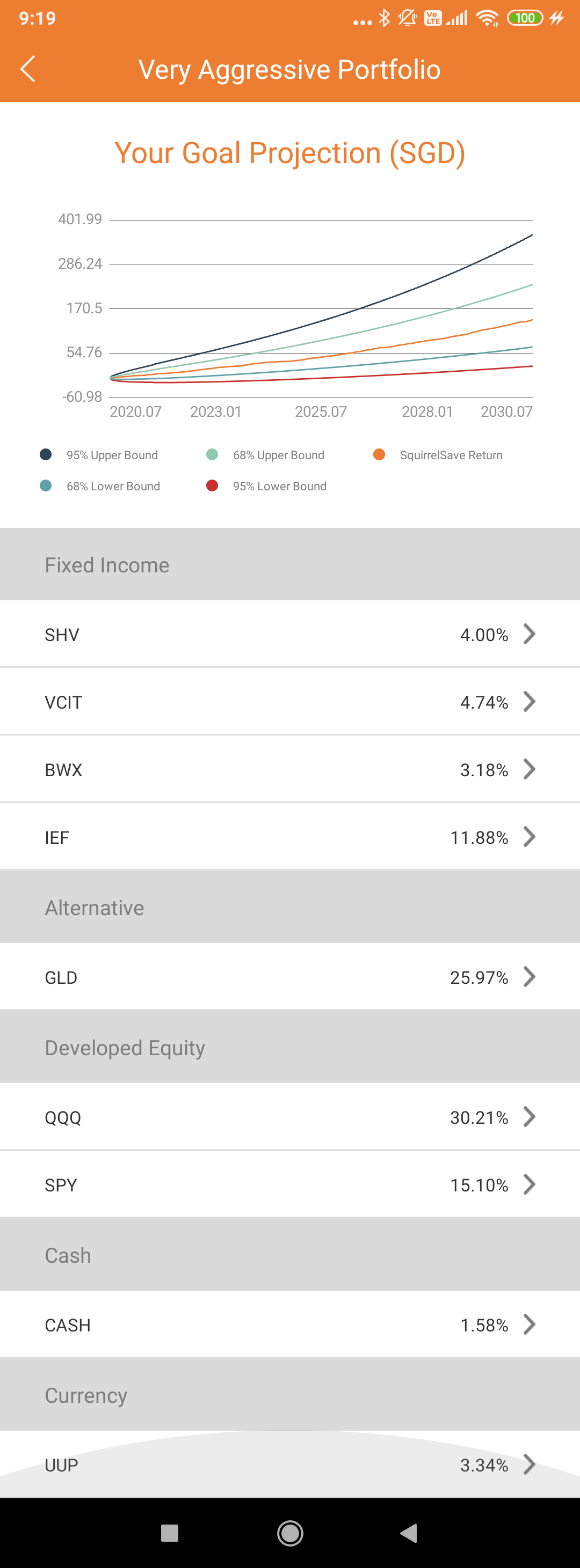 SquirrelSave Very Aggressive Portfolio's investment composition