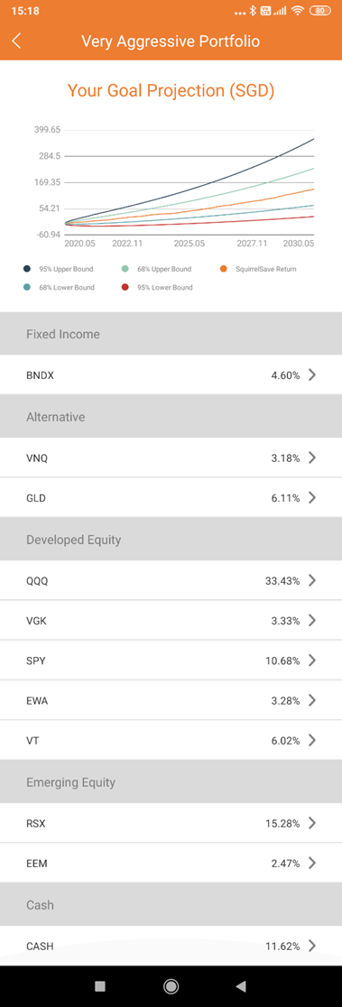 SquirrelSave Very Aggressive Portfolio's investment composition