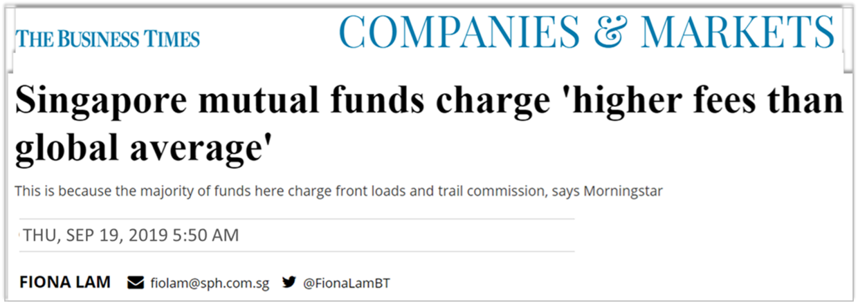 The Business Times on Mutual Funds Charge Higher Fees than Global Average